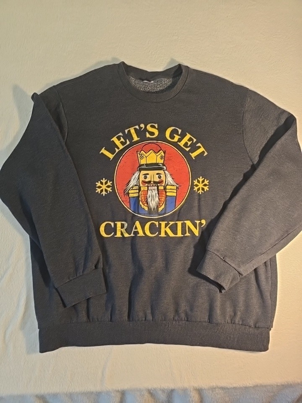 Nutcracker Sweatshirt Unisex Holiday Time Let's Get Crackin' size 2XL  Gray